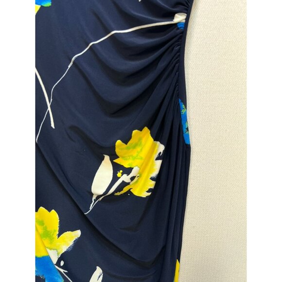 Lauren Ralph Lauren Womens Ruched Wrap V Neck Dress Cap Sleeve Sz 4P Navy Floral - Picture 6 of 10